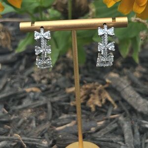 Sterling silver .925 Silver bow Crystal hoop Earrings